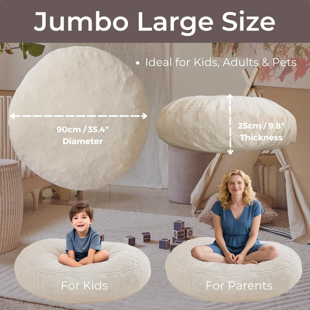 Wonder Space Bean Bag Chair – Soft Foam Filling | Removeable & Washable Cover | Ultra-Soft Plush Fabric - Minimalist Floor Cushion for Kids & Adults, Gaming, Reading and Relaxing, Beige - Image 3