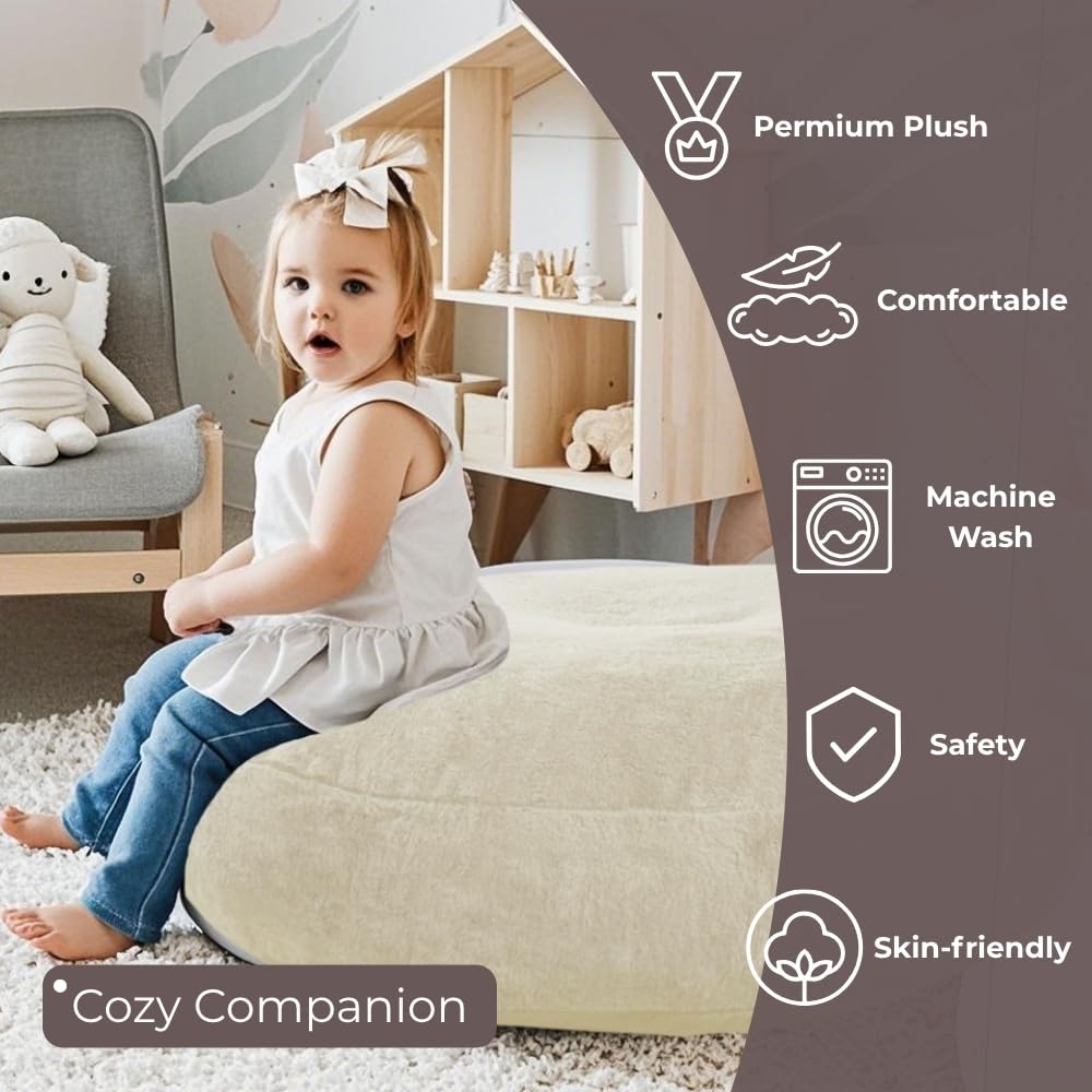 Wonder Space Bean Bag Chair – Soft Foam Filling | Removeable & Washable Cover | Ultra-Soft Plush Fabric - Minimalist Floor Cushion for Kids & Adults, Gaming, Reading and Relaxing, Beige - Image 5