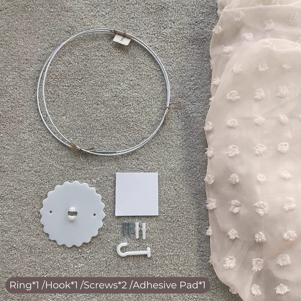 Wonder Space Elegant Kids Bed Canopy - Lace Chiffon Netting with Pom Pom, Princess Girls Fairy Dream Tent, Nursery Room Baby Crib Hanging Curtain Mosquito Net Children Reading Nook Decoration (Beige) - Image 6