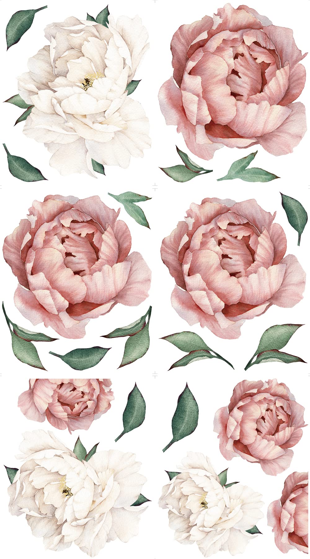 Wonder Space Jumbo Peony Watercolor Wall Decals - Large Size Peonies Flowers Leaves Room Wall Stickers - Scandinavian Design - Beige/White - Matte Opaque Version - Image 5