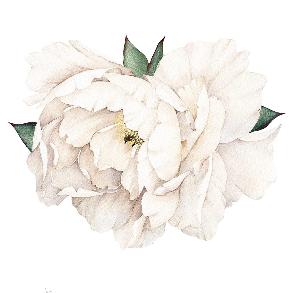 Wonder Space Jumbo Peony Watercolor Wall Decals - Large Size Peonies Flowers Leaves Room Wall Stickers - Scandinavian Design - Beige/White - Matte Opaque Version - Image 8