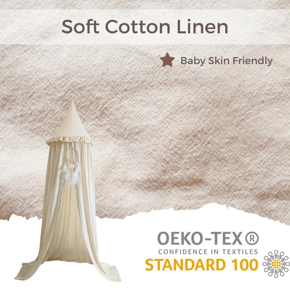 Wonder Space Kids Bed Canopy with Ruffles, Pastel Neutral Color for Boys & Girls, Frilled Cotton Tent Nursery Room Baby Crib Hanging Curtain Mosquito Netting Children Reading Nook Decoration (Ivory) - Image 6