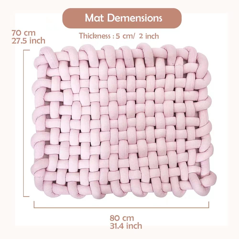 Wonder Space Knotted Braided Plush Mat, Baby Infant Newborn Tummy Time Playing Nursery Rug Knot Floor Cushion, Handmade Pure Soft Fabric, Fashion Cute Toddler Children Room Decor, Pink - Image 3
