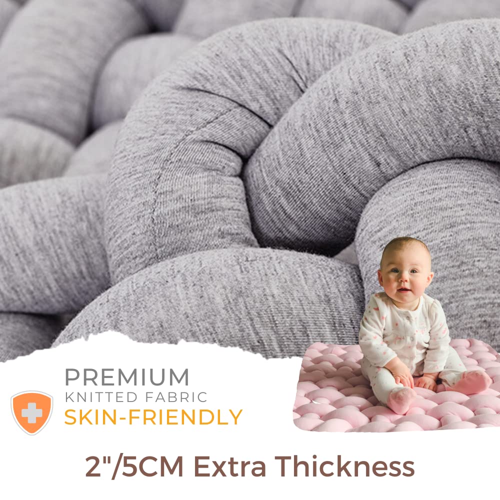 Wonder Space Knotted Braided Plush Mat, Baby Infant Newborn Tummy Time Playing Nursery Rug Knot Floor Cushion, Handmade Pure Soft Fabric, Fashion Cute Toddler Children Room Decor, Pink - Image 6